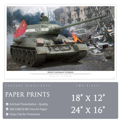 T-34 Soviet Tank - Konev's Approach to Berlin Canvas | INCLUDES: Brass Shell Casing