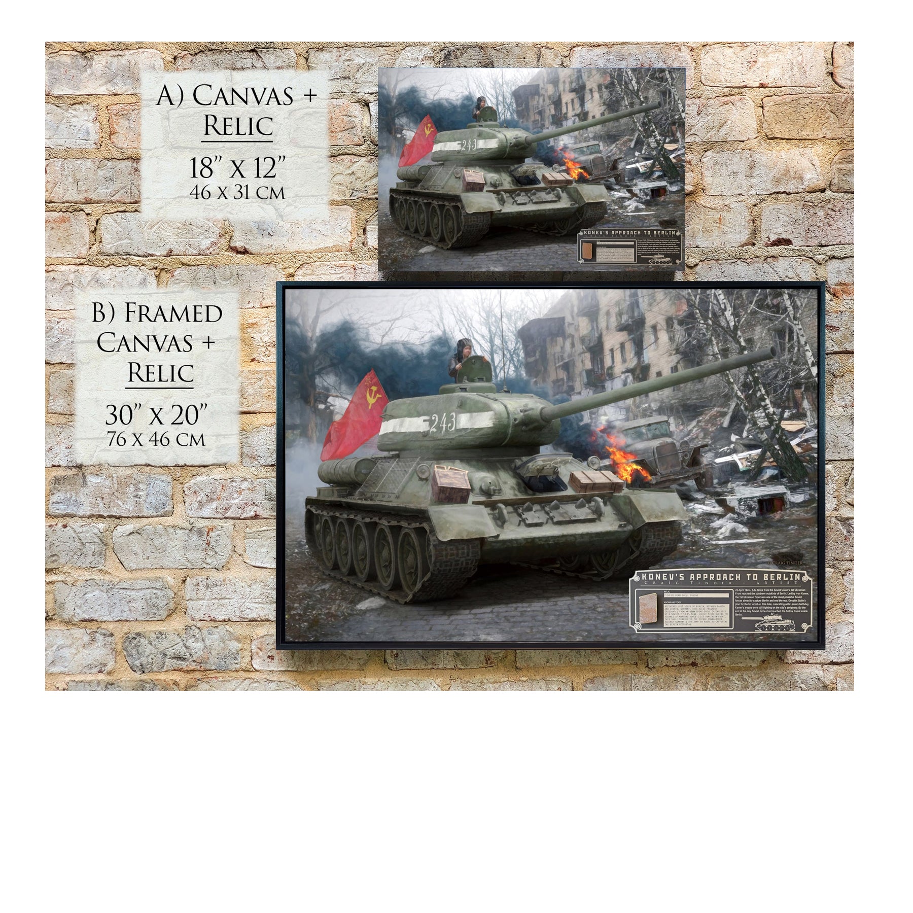 T-34 Soviet Tank - Konev's Approach to Berlin Canvas | INCLUDES: Brass Shell Casing
