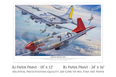 Longest Round Trip - P-51 Mustang Red Tails Aviation Art
