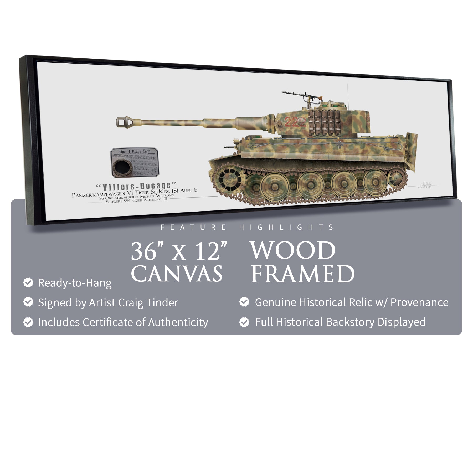 Tiger I Tank - Michael Wittmann Framed Canvas | INCLUDES: Track Link Pin Relic