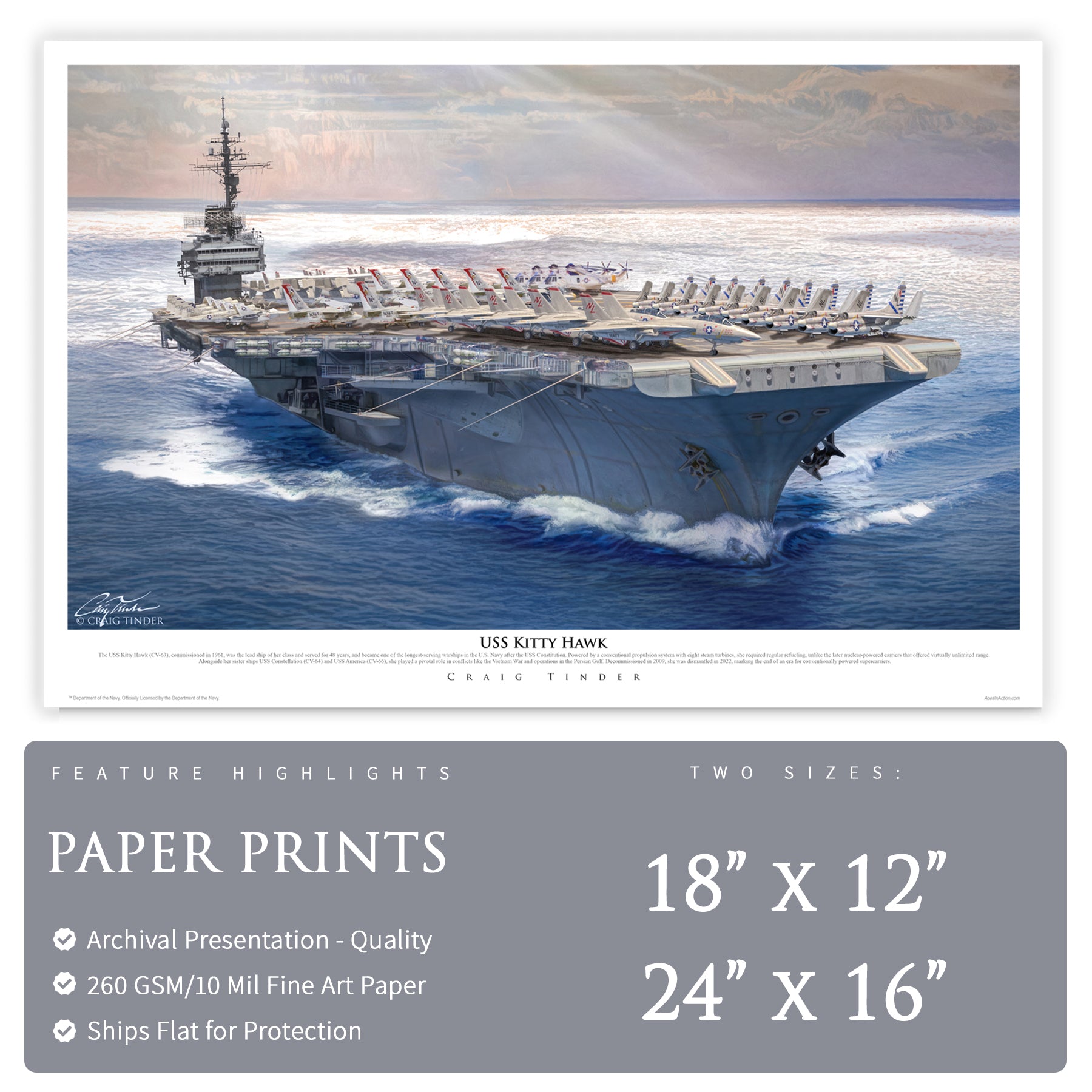 USS Kitty Hawk CV-63 Canvas with Relic | Includes Hull Steel from