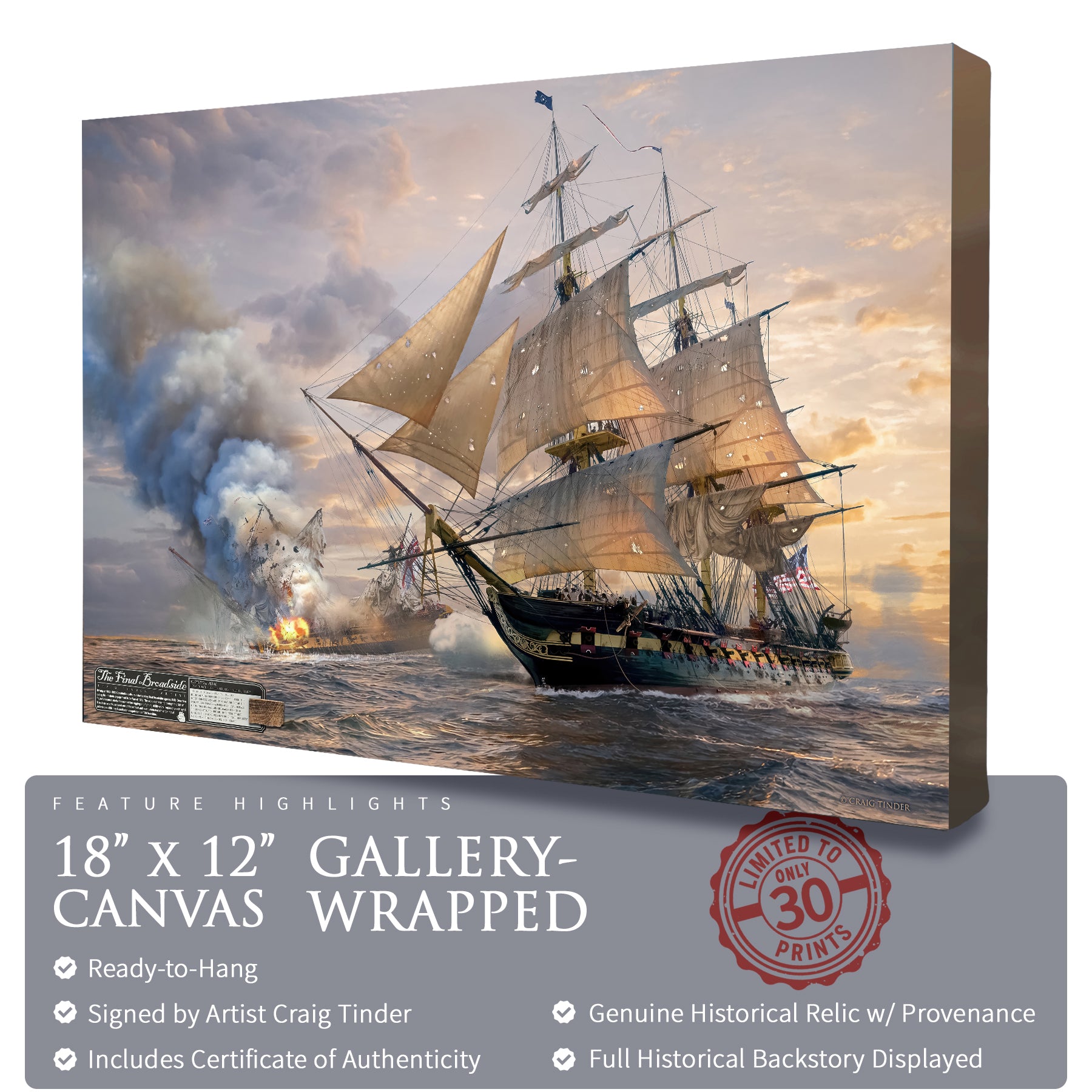 USS Constitution Canvas with Relic | Includes Oak Hull Relic
