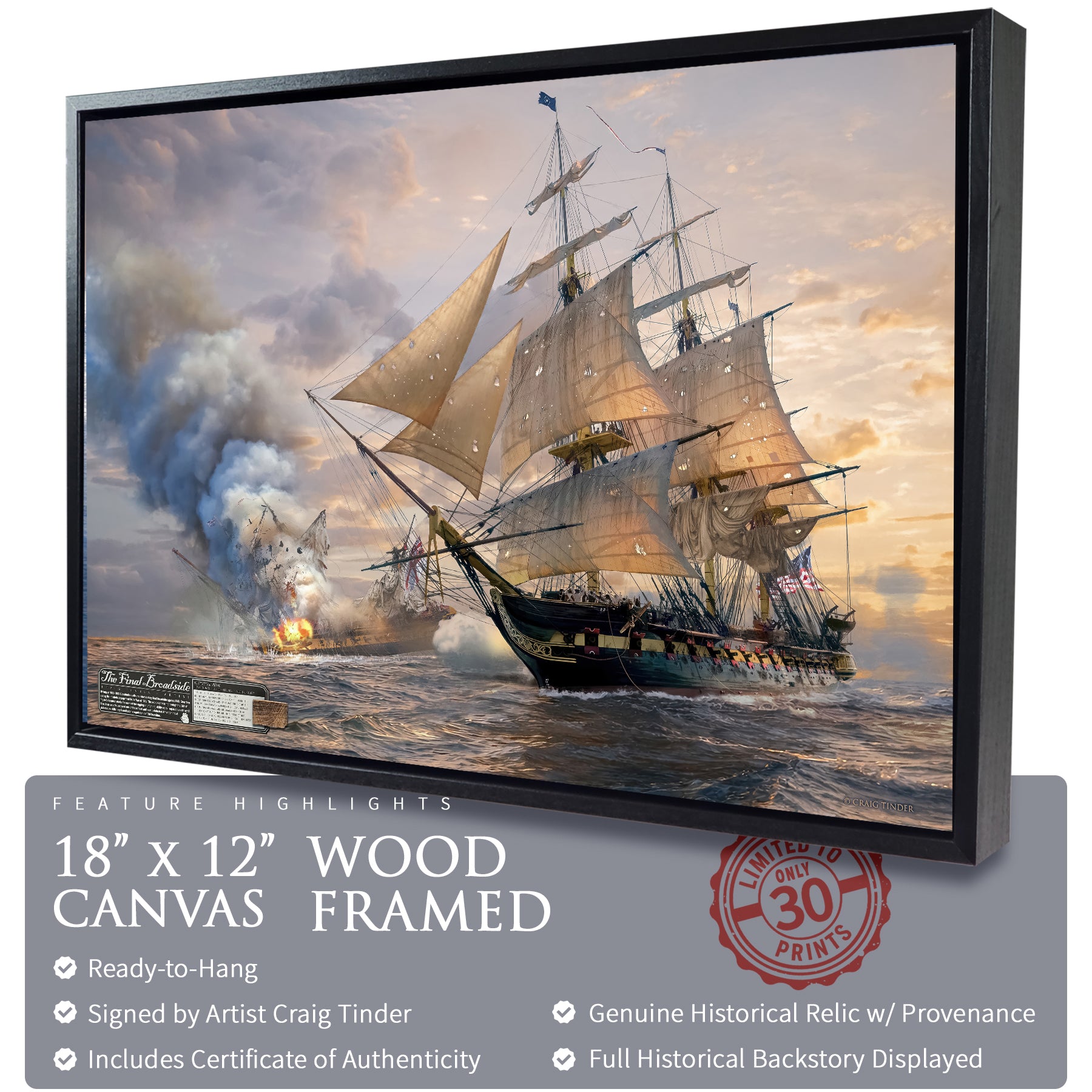 USS Constitution Canvas with Relic | Includes Oak Hull Relic