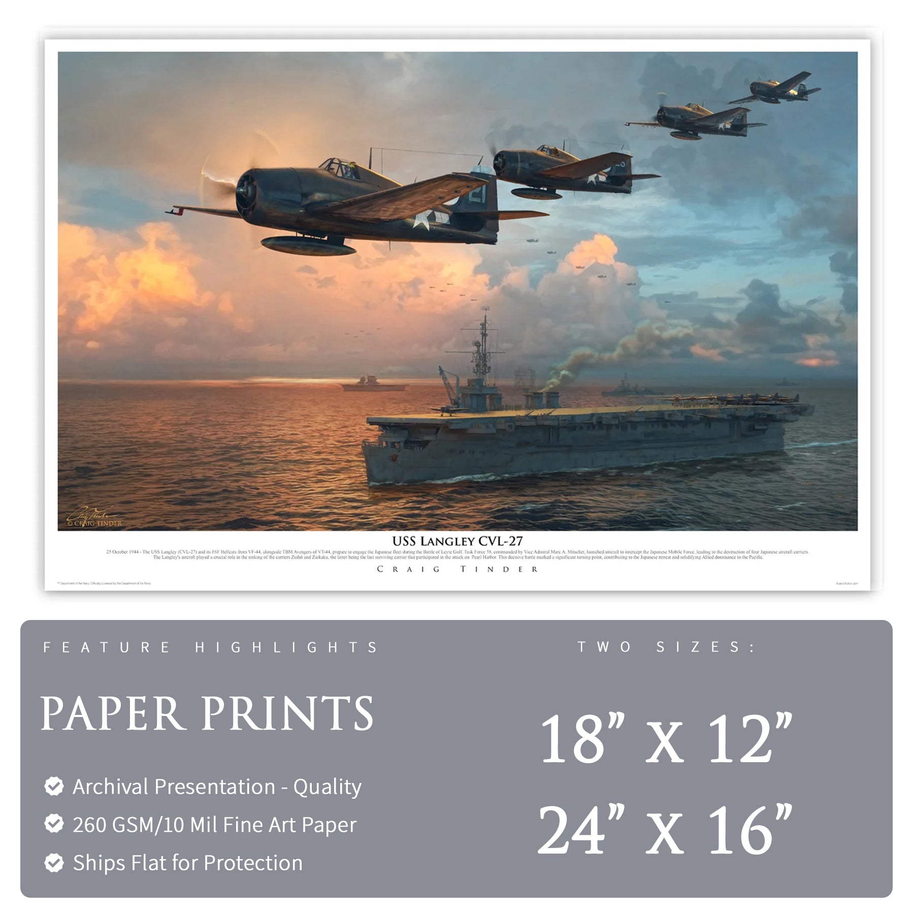 USS Langley Carrier Canvas | INCLUDES: Aircraft Carrier Deck Fragment
