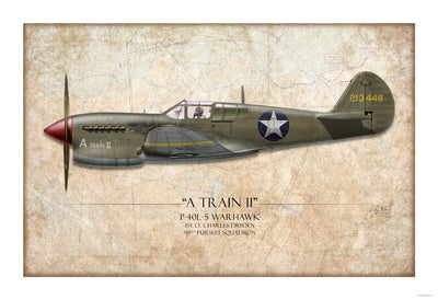 A Train II P-40L-5 Warhawk Tuskegee Red Tails Aviation Art Print - Profile