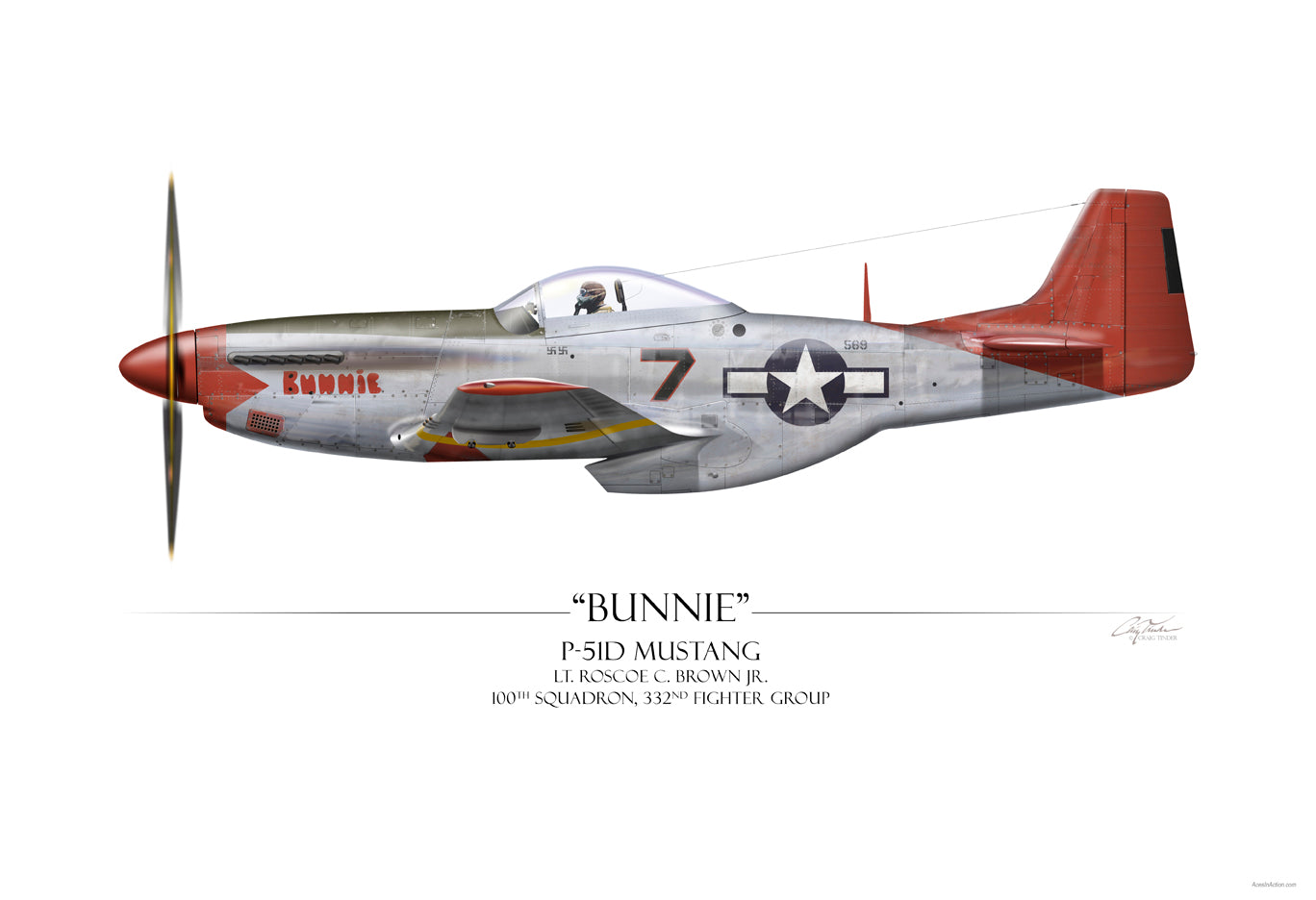 Bunnie P-51 Mustang Tuskegee Red Tails Aviation Art Print - Profile