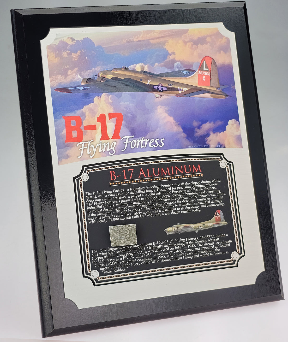 B-17 Flying Fortress Princess Pat Relic Plaque - 8"x10" | INCLUDES: B-17 Flying Fortress Princess Pat Wing Skin Relic