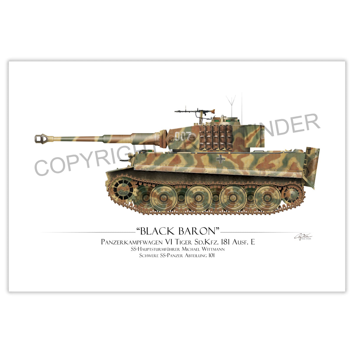 "Michael Wittmann Tiger Tank 007" - Art Print by Craig Tinder