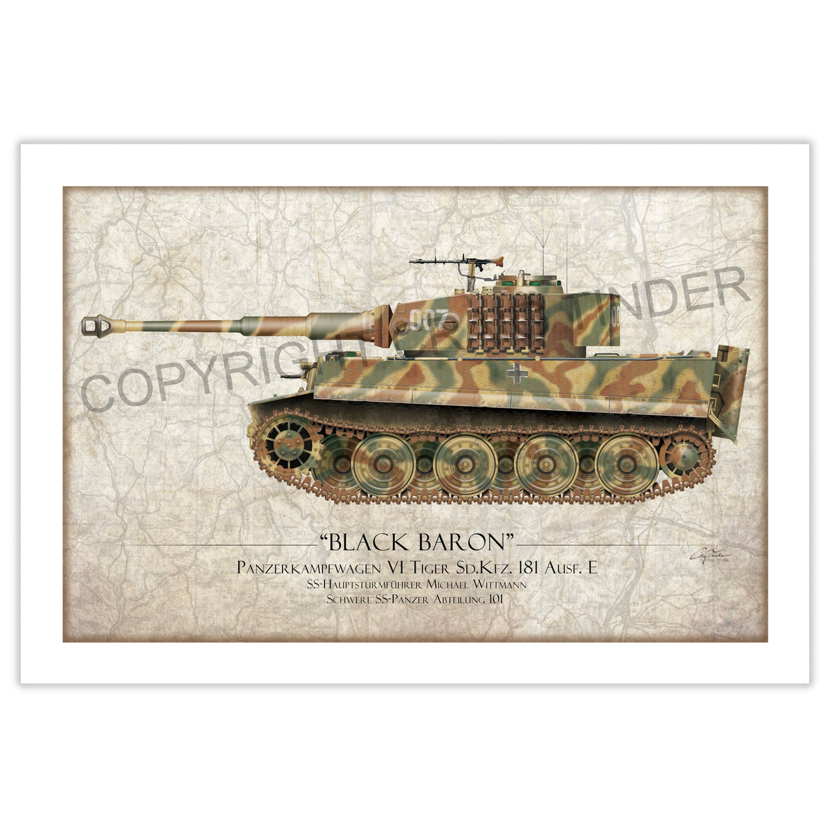 Michael Wittmann Tiger Tank 007 Aviation Art Print - Profile-Art Print-Aces In Action: The Workshop of Artist Craig Tinder