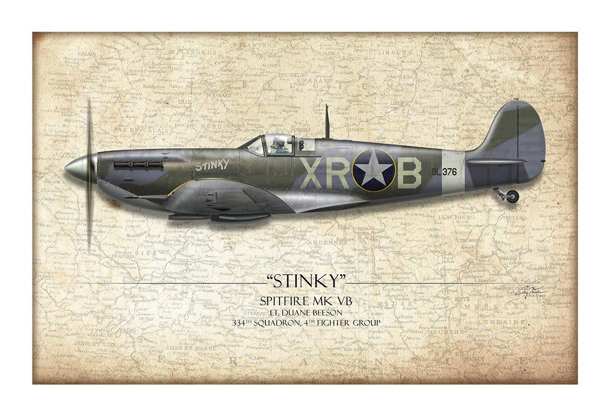 Stinky Duane Beeson Spitfire Aviation Art Print - Profile-Art Print-Aces In Action: The Workshop of Artist Craig Tinder