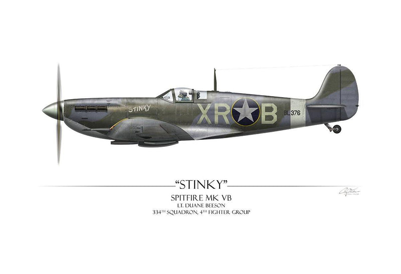 "Stinky Duane Beeson Spitfire" - Art Print by Craig Tinder - Aces In Action