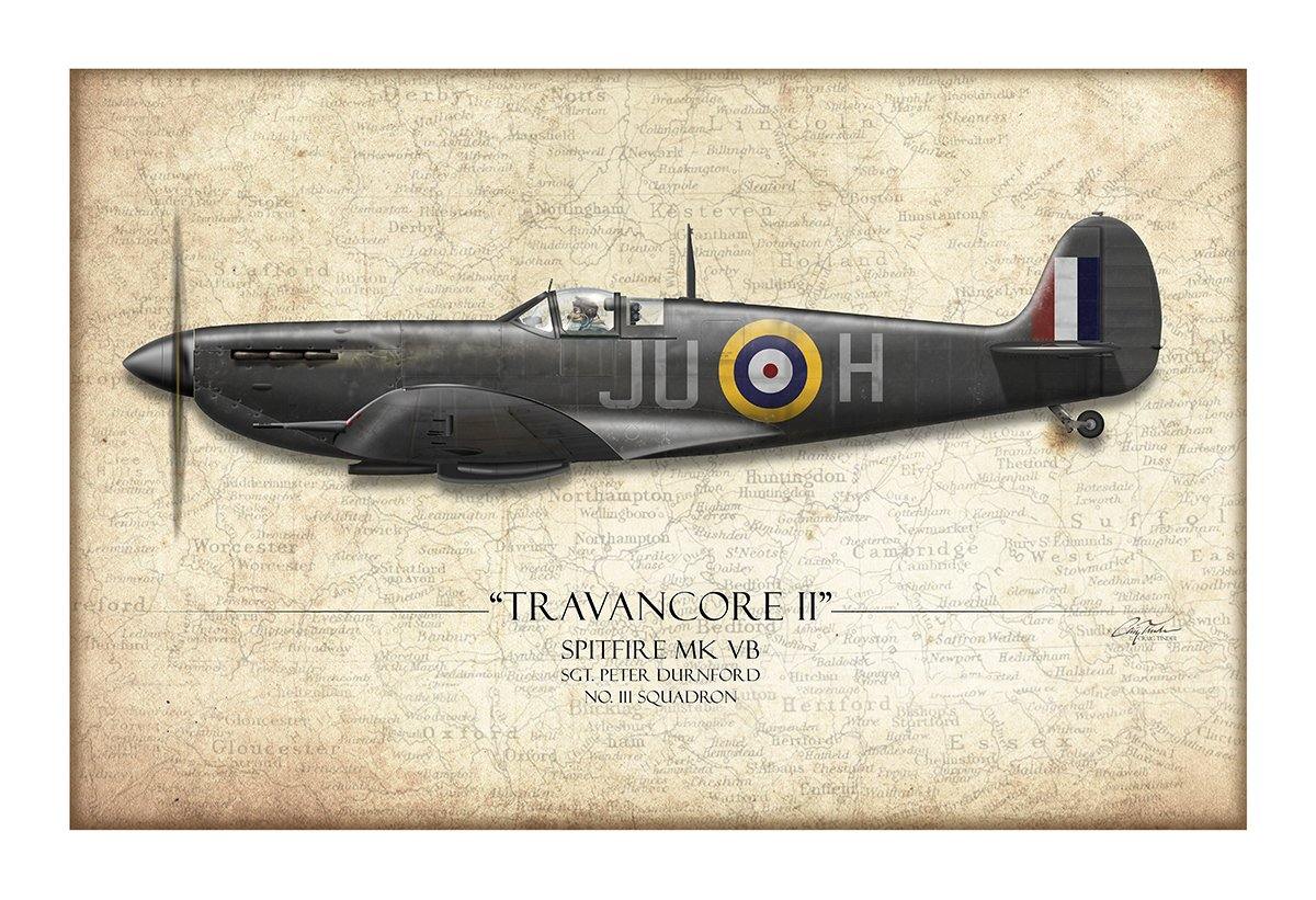 Black Travancore II Spitfire Aviation Art Print - Profile-Art Print-Aces In Action: The Workshop of Artist Craig Tinder