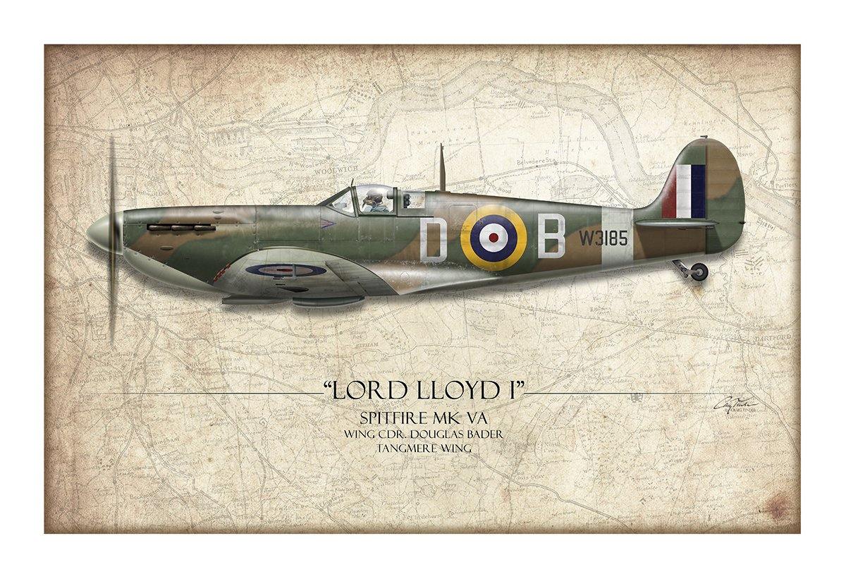 Douglas Bader Spitfire Aviation Art Print - Profile-Art Print-Aces In Action: The Workshop of Artist Craig Tinder