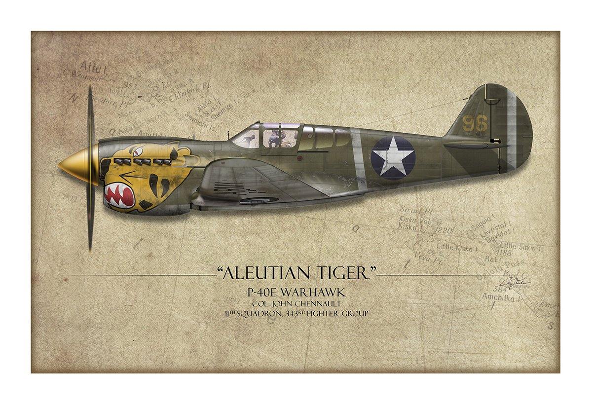 "Aleutian Tiger P-40 Warhawk" - Map Art Print by Craig Tinder - Aces In Action