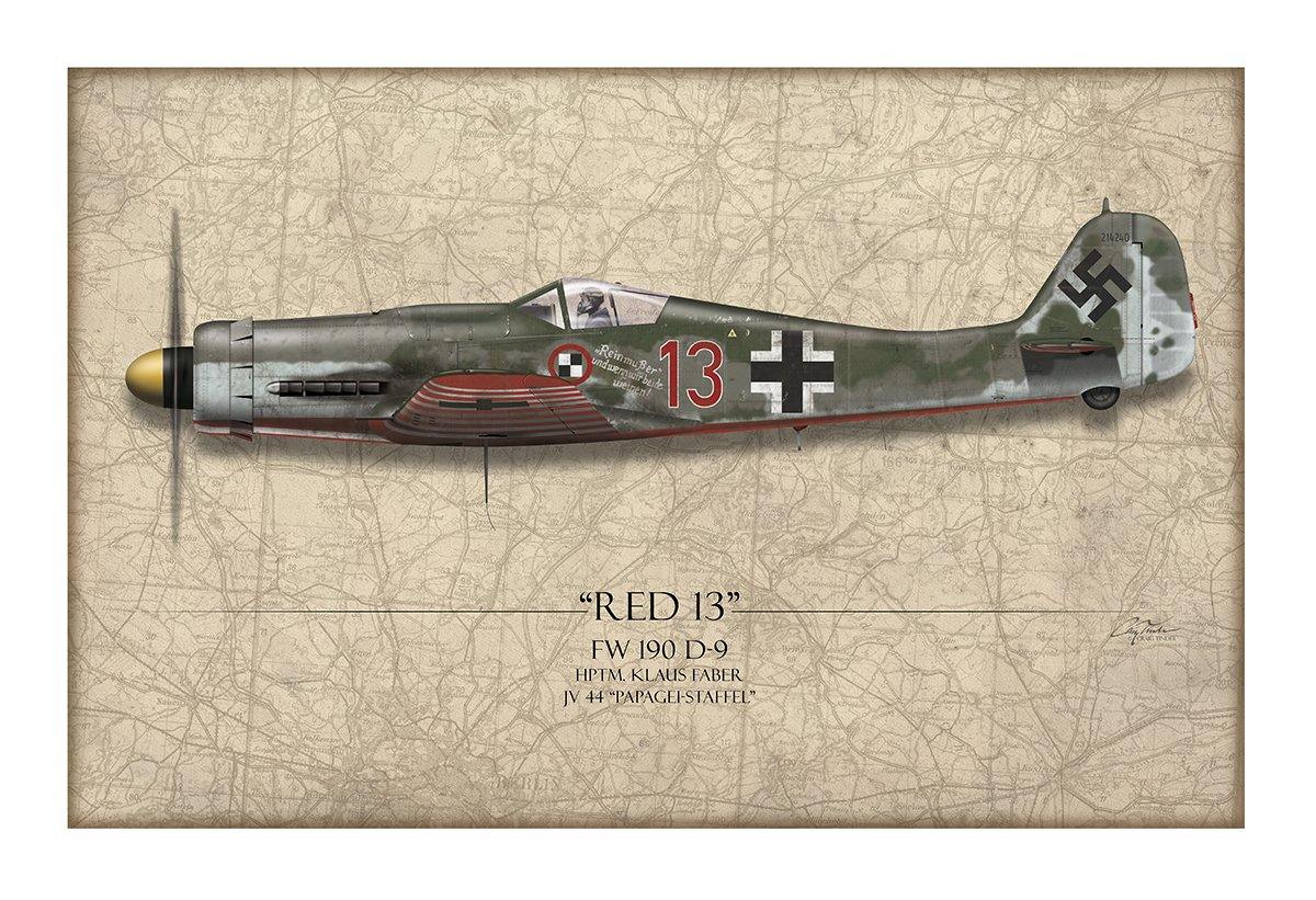 Red 13 Focke-Wulf FW 190D Aviation Art Print - Profile-Art Print-Aces In Action: The Workshop of Artist Craig Tinder