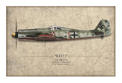 Red 1 Focke-Wulf FW-190D Aviation Art Print - Profile-Art Print-Aces In Action: The Workshop of Artist Craig Tinder