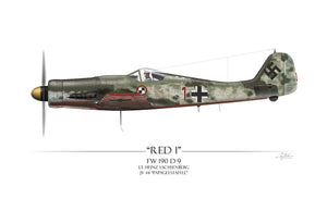 "Red 1 Focke-Wulf FW-190D" - Art Print by Craig Tinder - Aces In Action