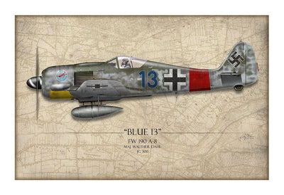 Blue 13 Focke-Wulf FW 190 Aviation Art Print - Profile-Art Print-Aces In Action: The Workshop of Artist Craig Tinder