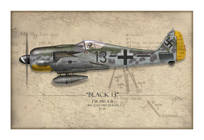 Black 13 Focke-Wulf FW 190 Aviation Art Print - Profile-Art Print-Aces In Action: The Workshop of Artist Craig Tinder