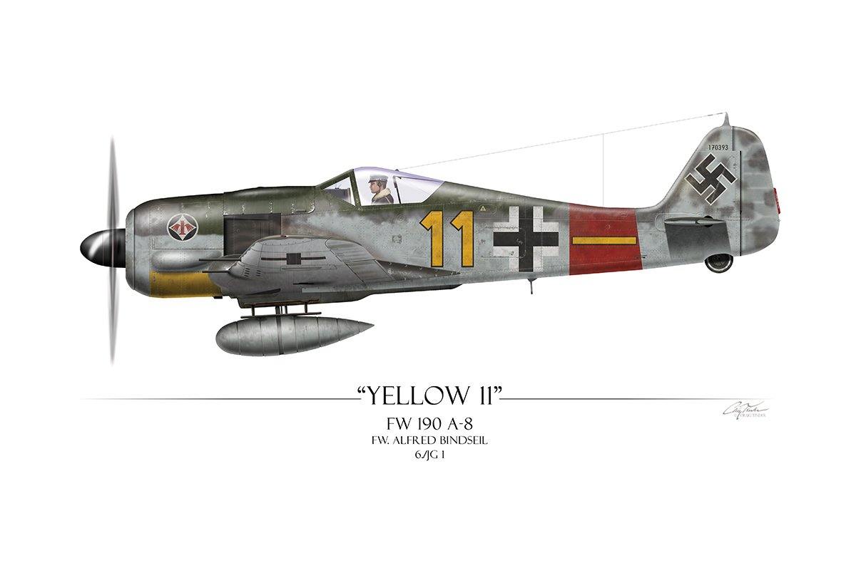 "Yellow 11 Focke-Wulf FW 190" - Art Print by Craig Tinder - Aces In Action
