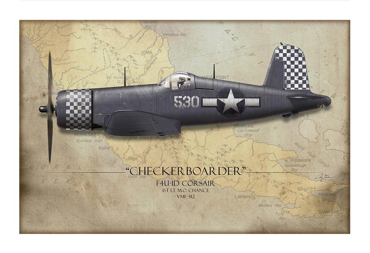 Checkerboarder F4U Corsair Aviation Art Print - Profile-Art Print-Aces In Action: The Workshop of Artist Craig Tinder