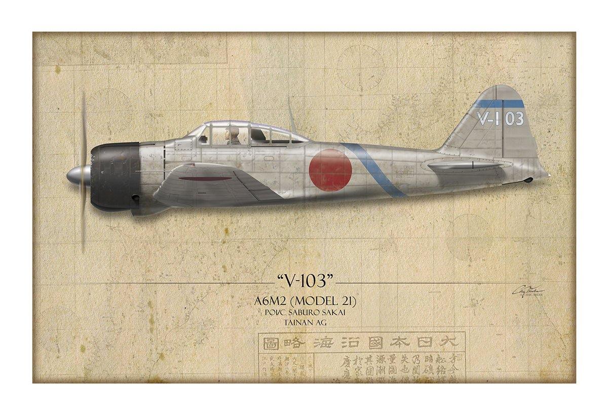 Saburo Sakai A6M Zero Aviation Art Print - Profile-Art Print-Aces In Action: The Workshop of Artist Craig Tinder
