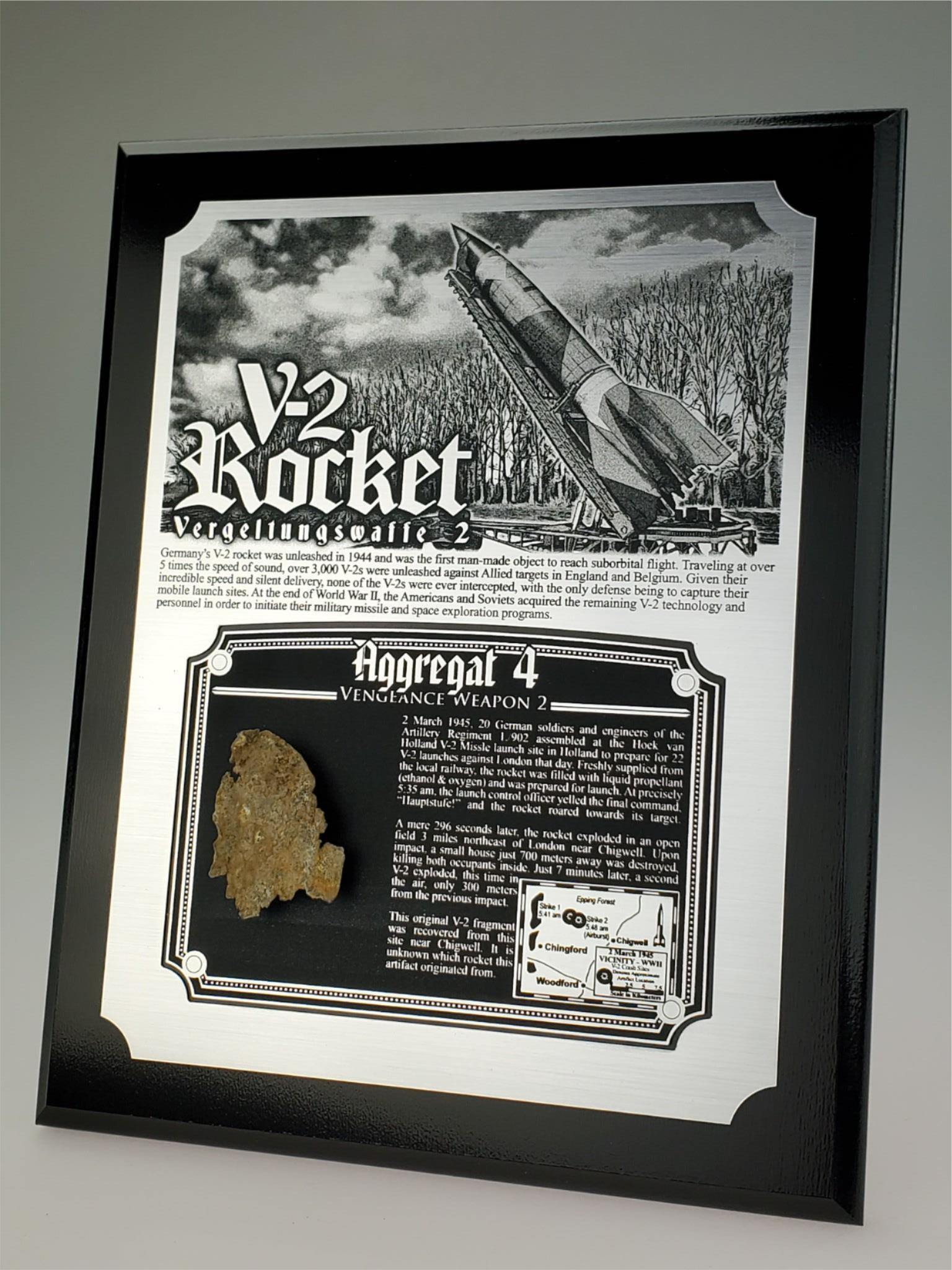 WWII German V-2 Rocket Historical Plaque - w/ Actual Relic & COA - Ltd. Qtys. - Aces In Action