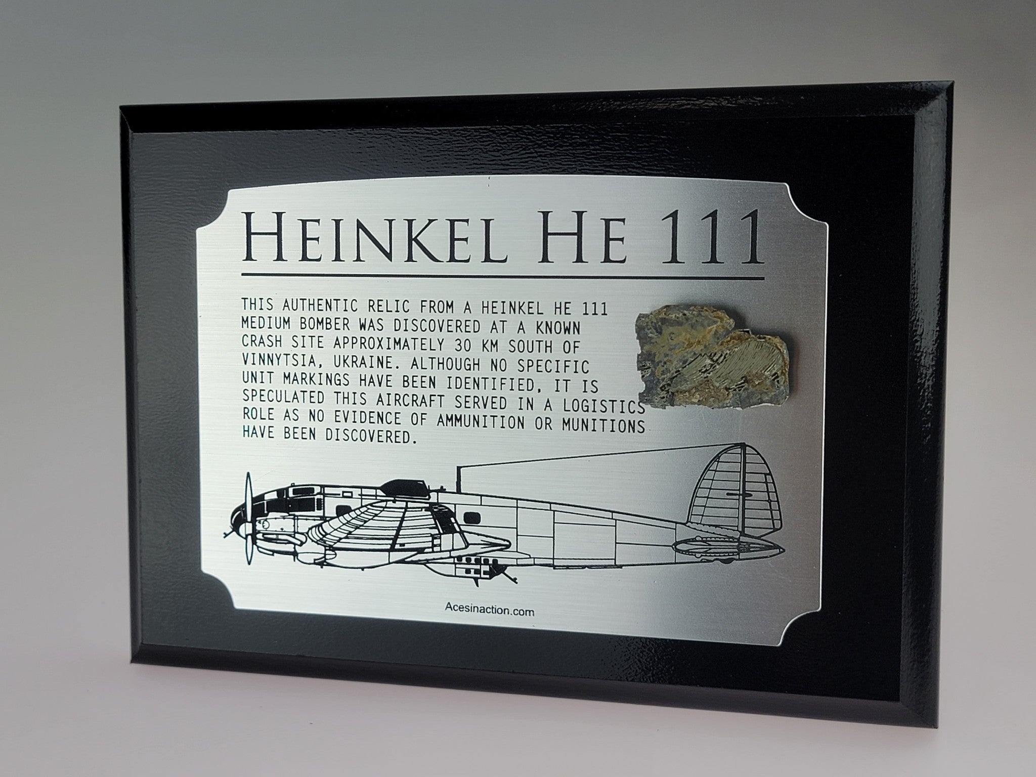 WWII German Heinkel HE 111 Relic Plaque-Historical Display Plaques-Aces In Action: The Workshop of Artist Craig Tinder