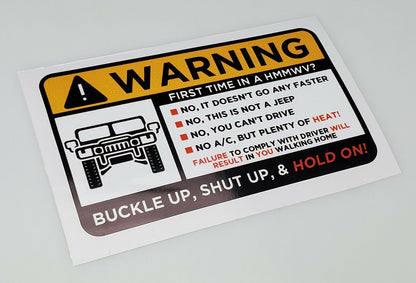 HMMWV Humvee M998 Visor WARNING Vinyl Automotive Decal/Sticker - Aces In Action