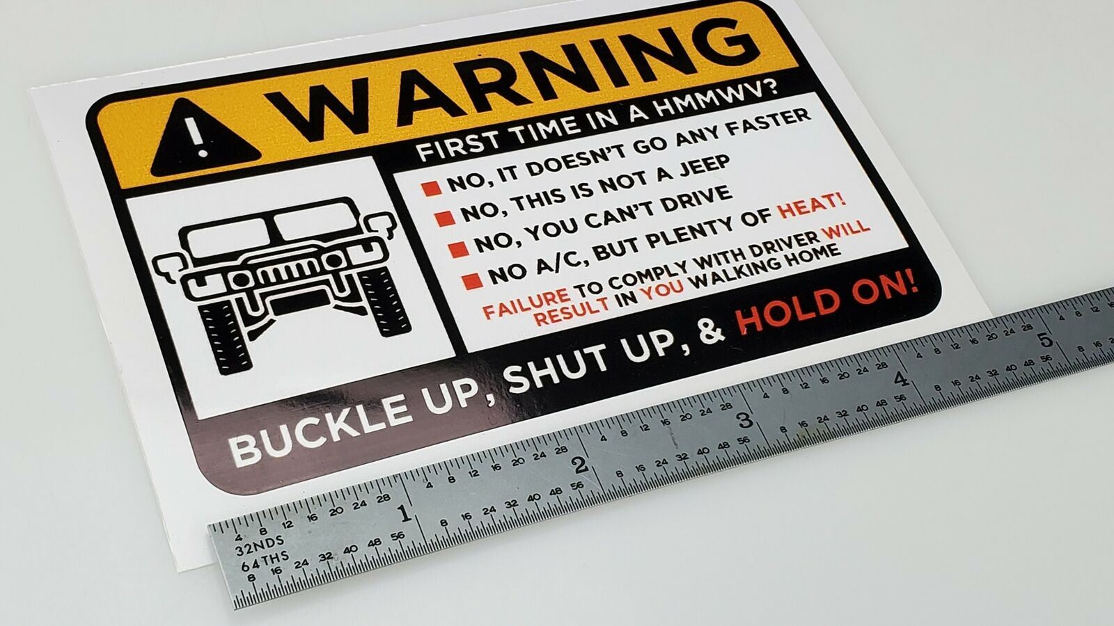 HMMWV Humvee M998 Visor WARNING Vinyl Automotive Decal/Sticker - Aces In Action