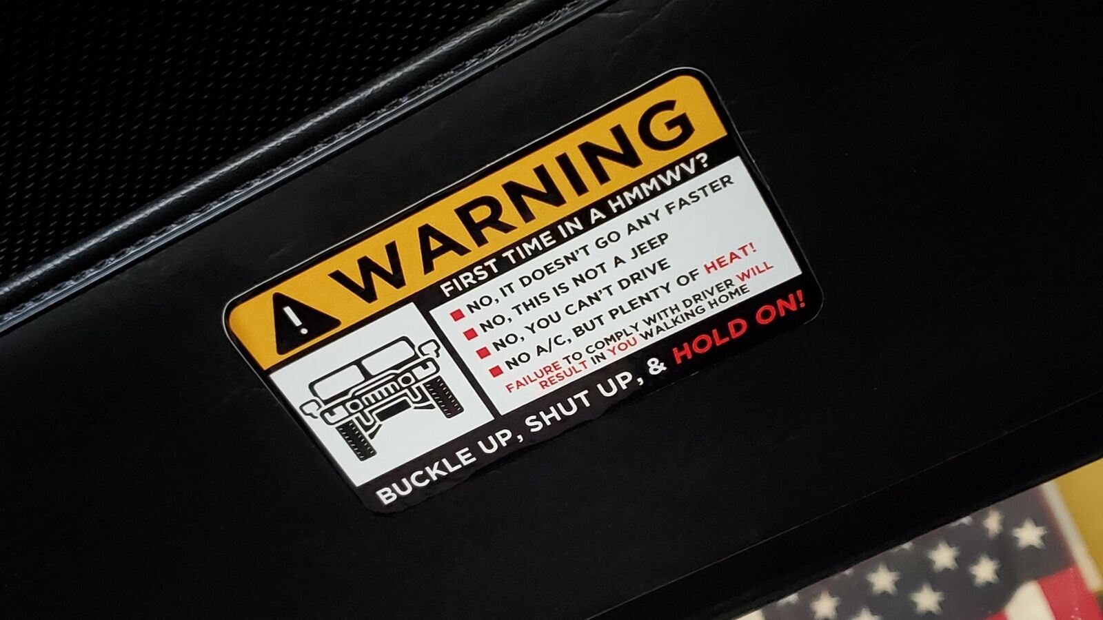 HMMWV Humvee M998 Visor WARNING Vinyl Automotive Decal/Sticker - Aces In Action