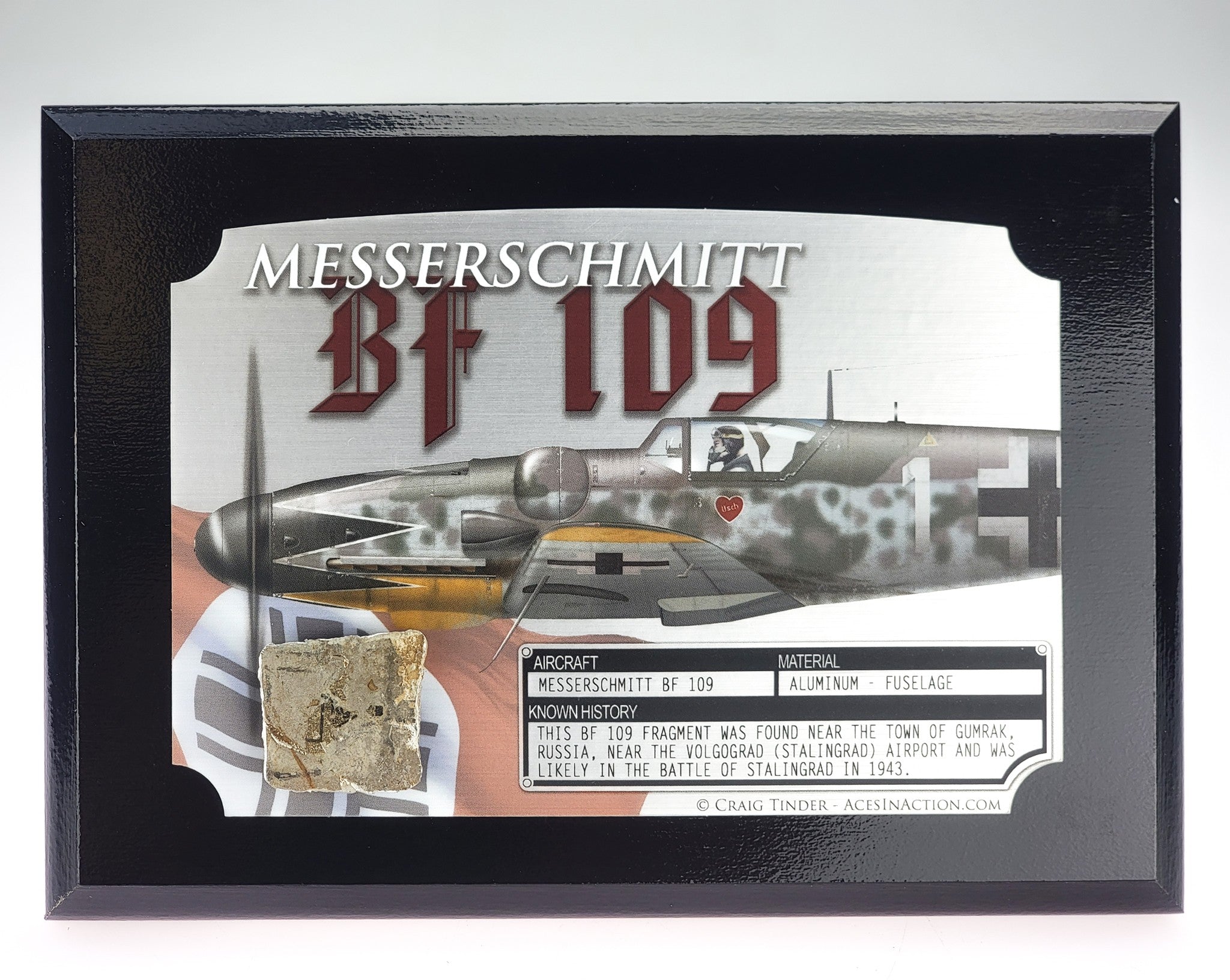 WWII Messerschmitt Bf 109 Relic Plaque - Full Color 5"x7"-Historical Display Plaques-Aces In Action: The Workshop of Artist Craig Tinder