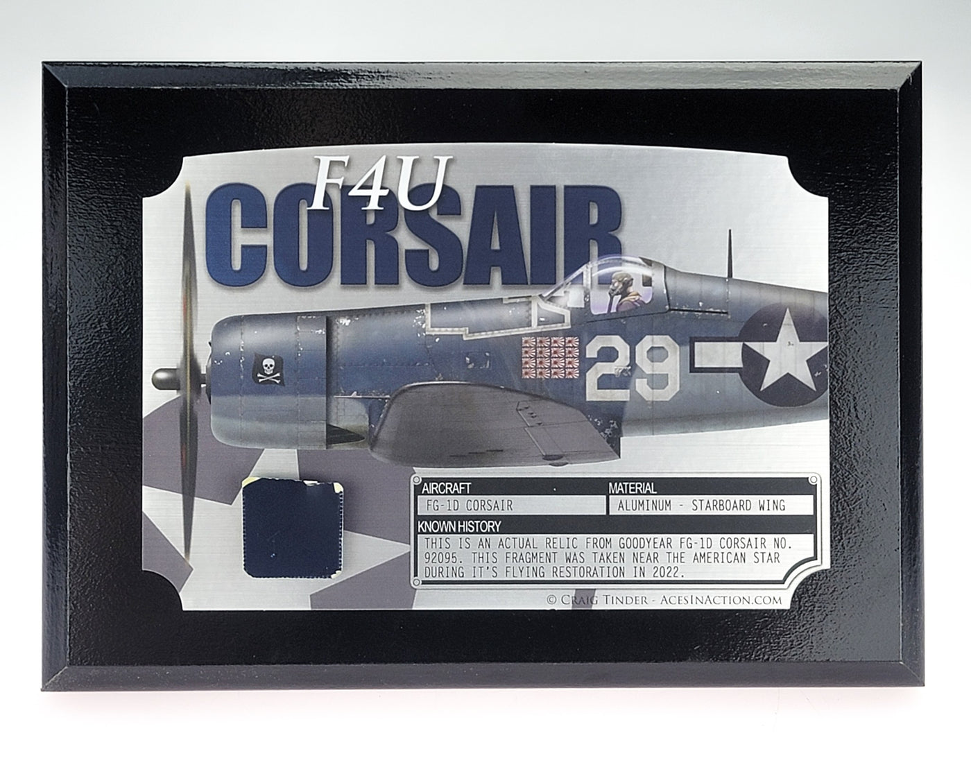 WWII F4U Corsair Relic Plaque - Full Color 5"x7"-Historical Display Plaques-Aces In Action: The Workshop of Artist Craig Tinder