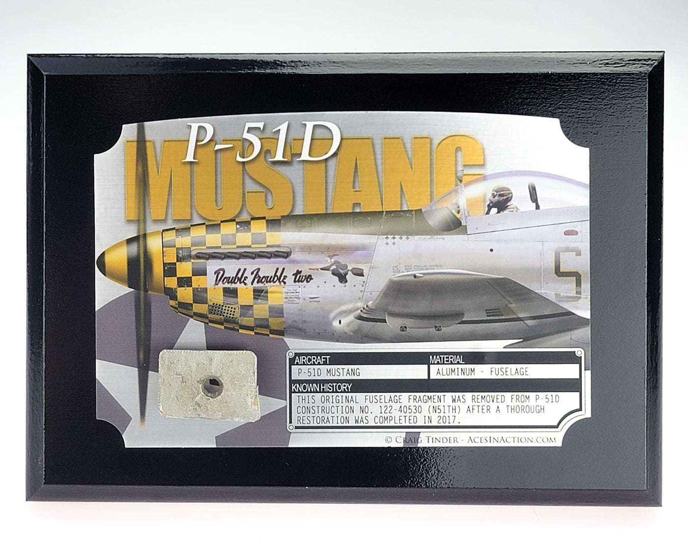 WWII Mustang P-51D Authentic Relic Plaque - Full Color 5"x7"-Historical Display Plaques-Aces In Action: The Workshop of Artist Craig Tinder