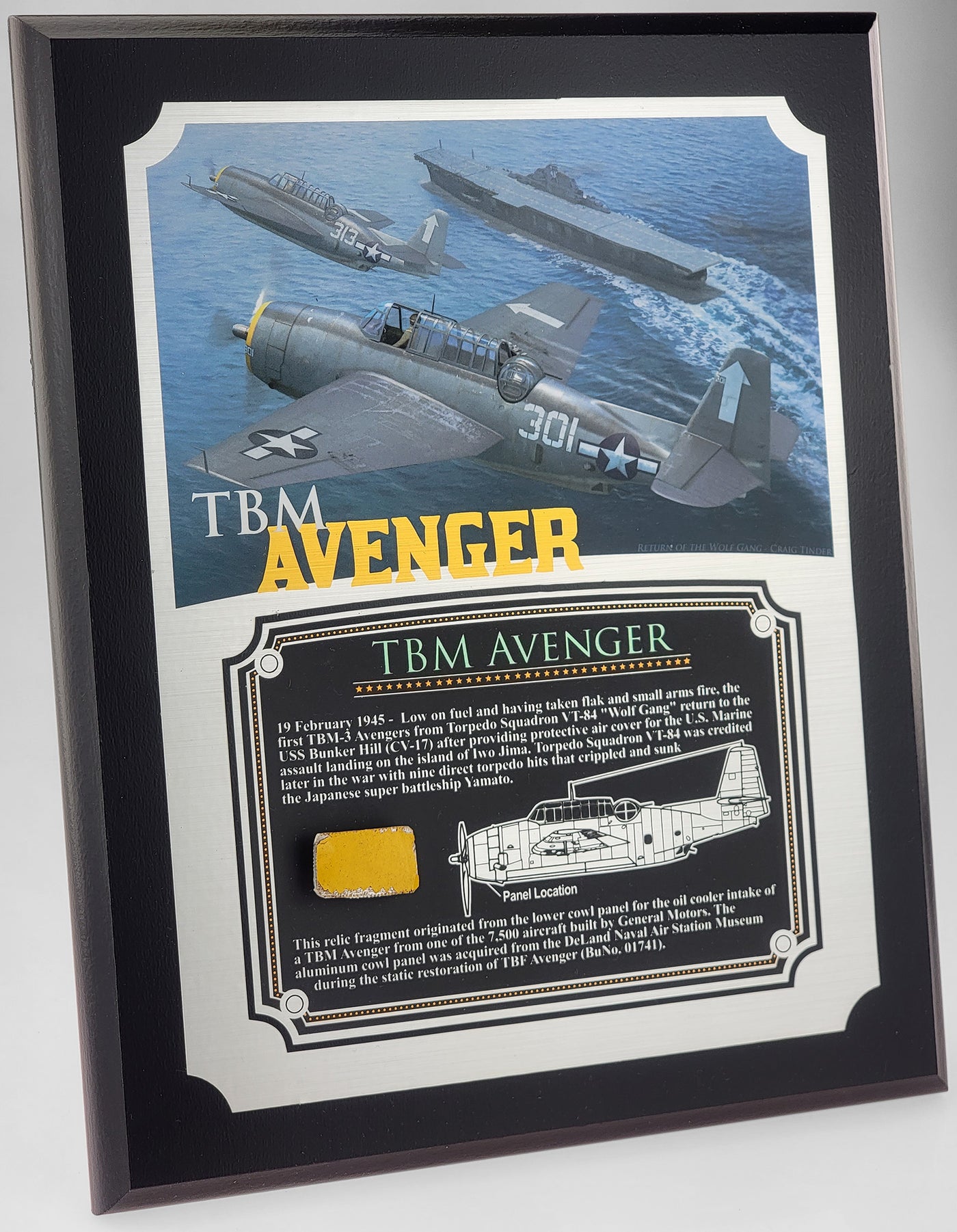 WWII TBM Avenger Relic Plaque - Full Color 8"x10"-Historical Display Plaques-Aces In Action: The Workshop of Artist Craig Tinder