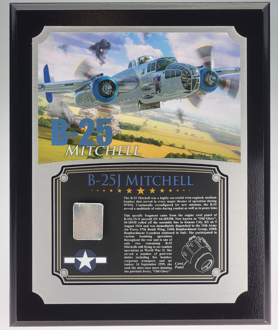 B-25 Mitchell Old Glory Relic Plaque - 8"x10" | INCLUDES: B-25 Mitchell Old Glory Engine Cowl Panel Fragment