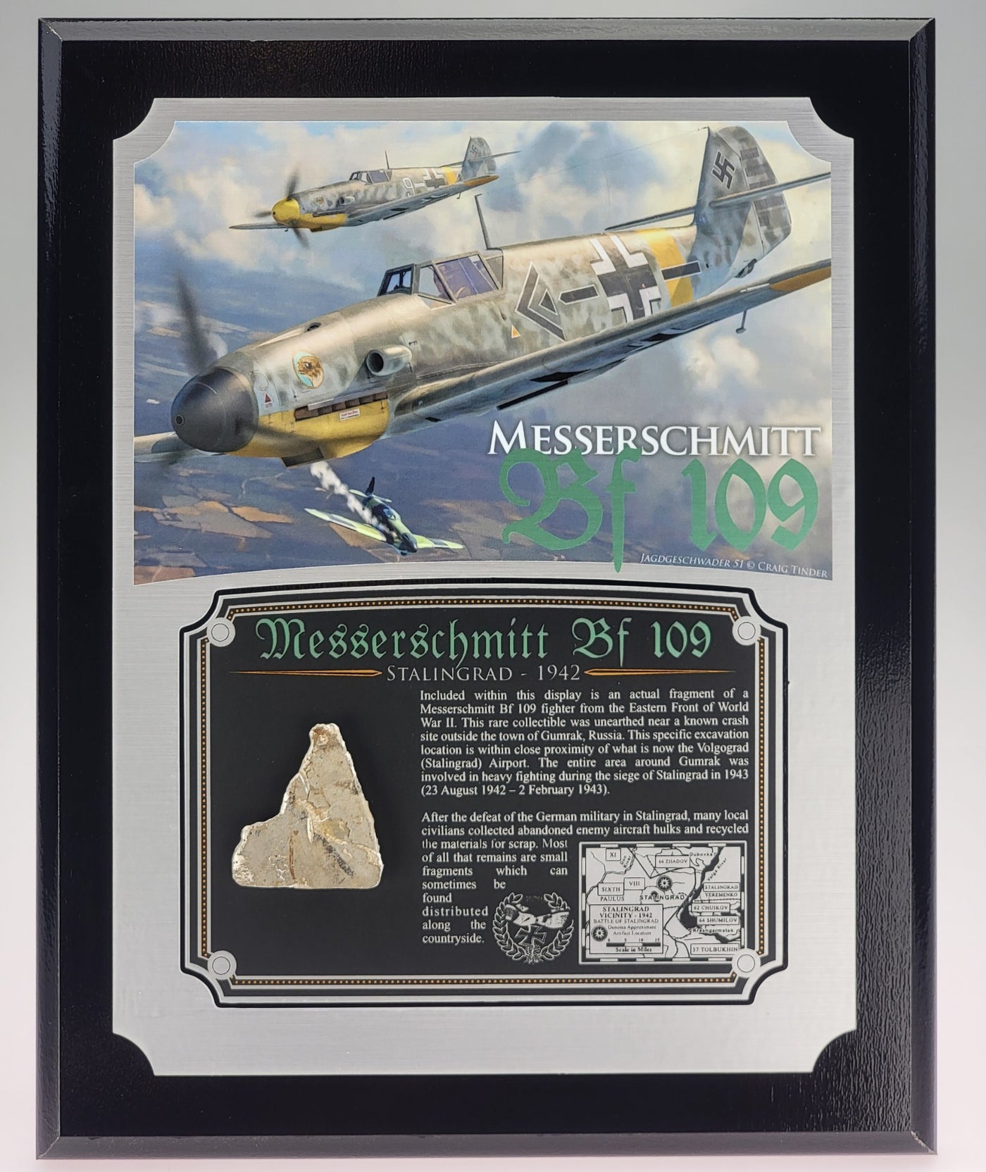 WWII Messerschmitt Bf 109 Relic Plaque - Full Color 8"x10"-Historical Display Plaques-Aces In Action: The Workshop of Artist Craig Tinder
