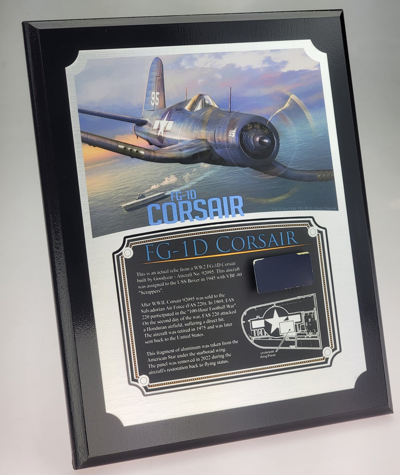 WWII FG-1D Corsair Relic Plaque - Full Color 8"x10"-Historical Display Plaques-Aces In Action: The Workshop of Artist Craig Tinder