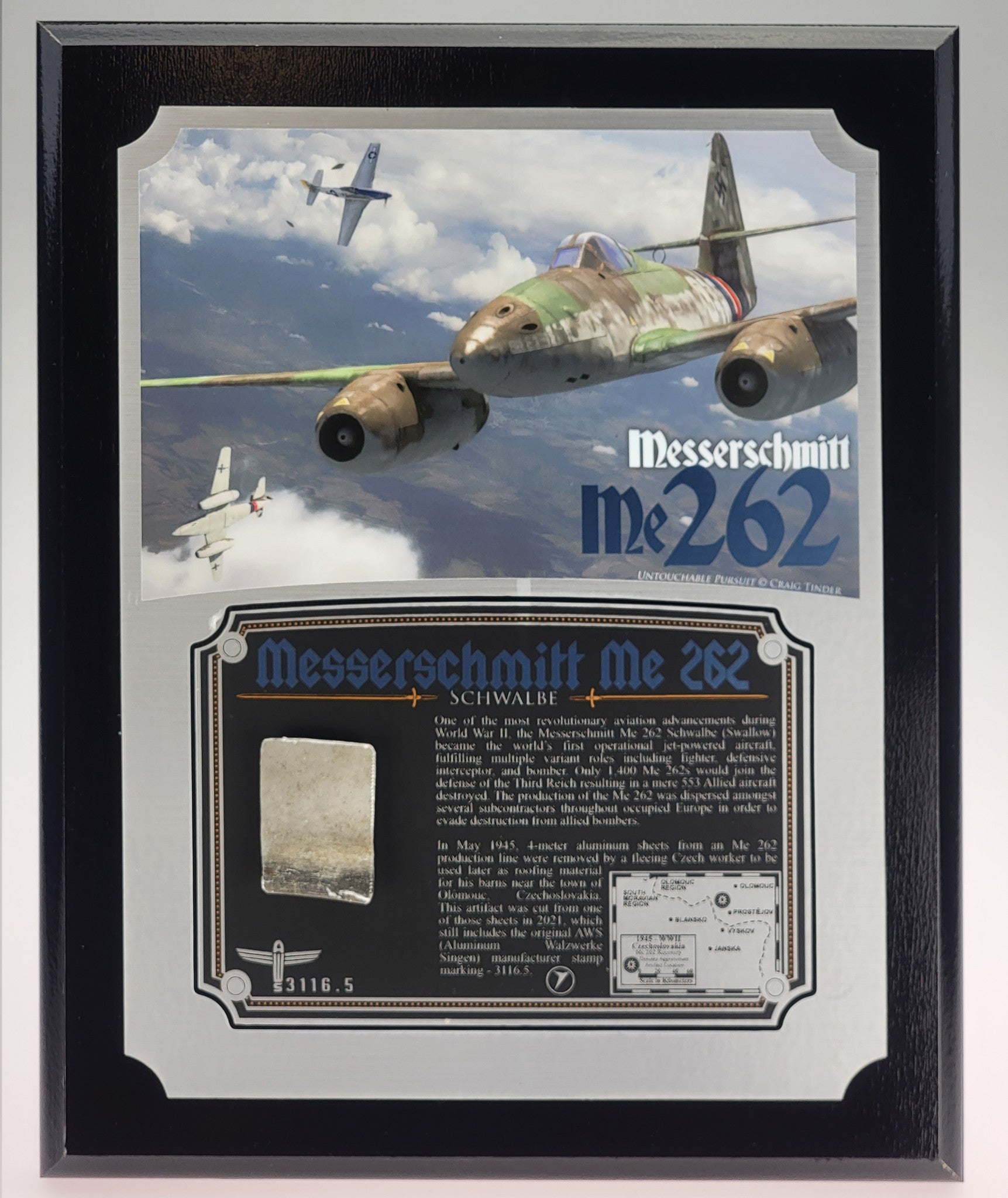 WWII Messerschmitt Me 262 Relic Plaque - Full Color 8"x10"-Historical Display Plaques-Aces In Action: The Workshop of Artist Craig Tinder