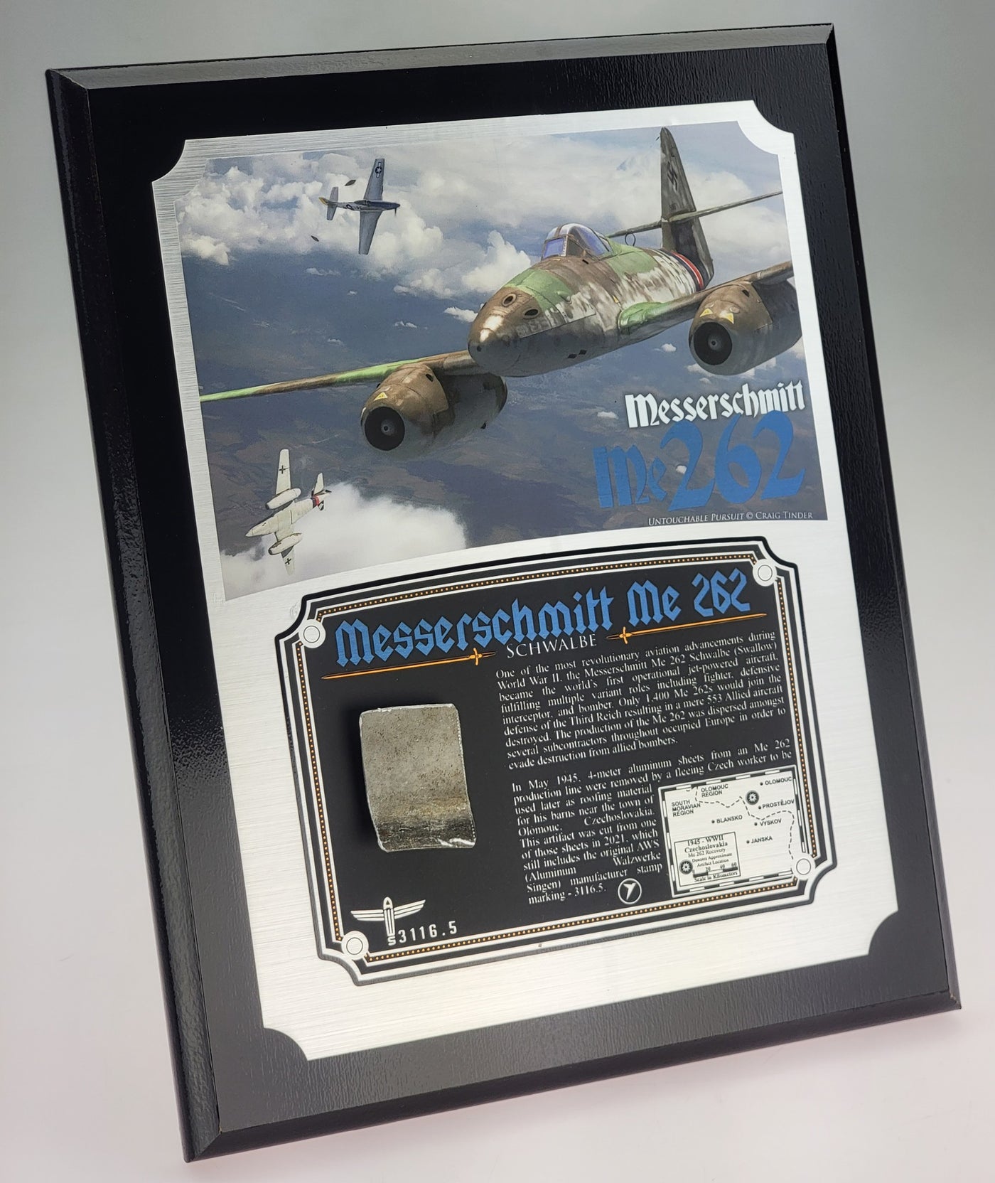 WWII Messerschmitt Me 262 Relic Plaque - Full Color 8"x10"-Historical Display Plaques-Aces In Action: The Workshop of Artist Craig Tinder