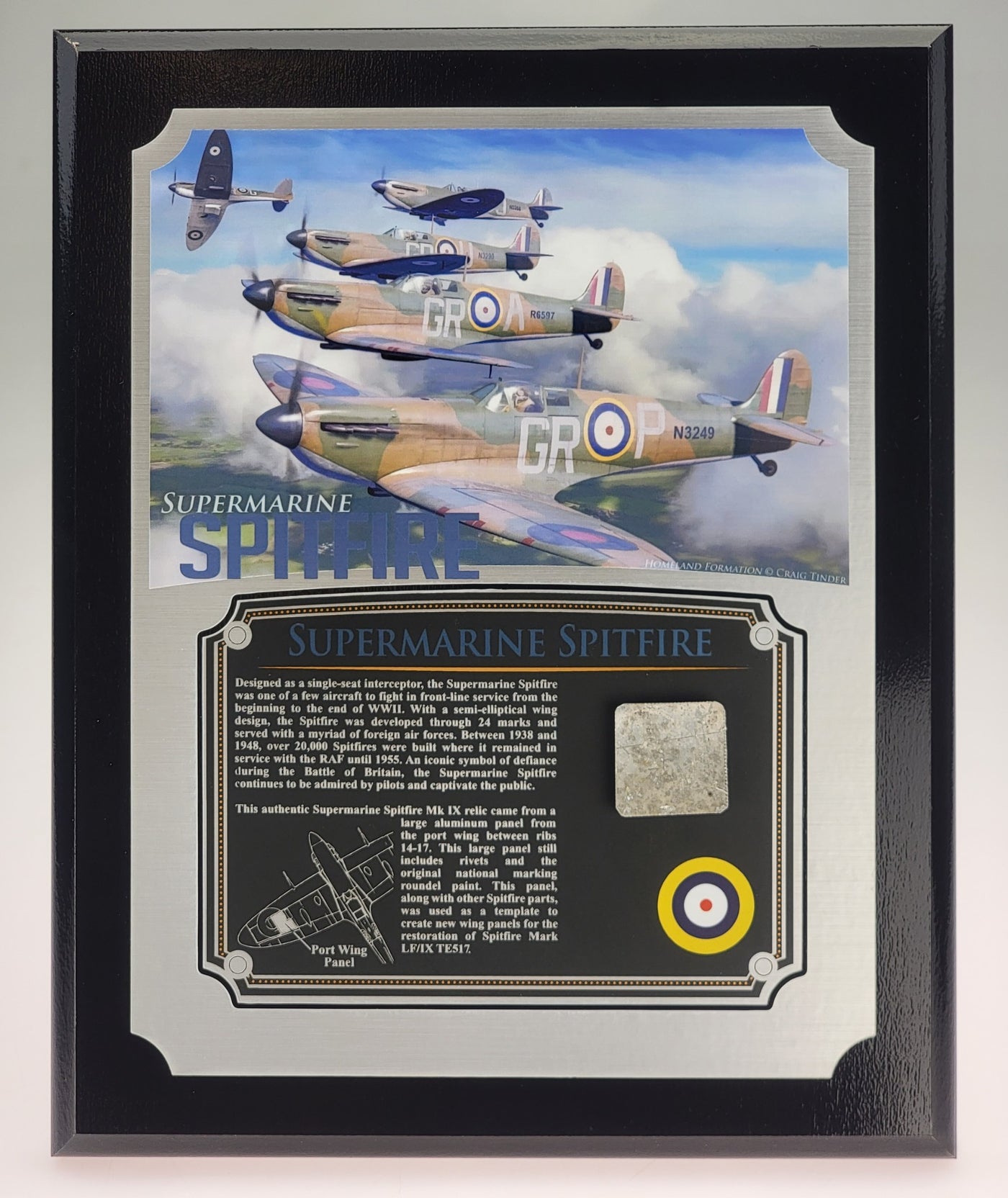 WWII Supermarine Spitfire Relic Plaque - Full Color 8"x10"-Historical Display Plaques-Aces In Action: The Workshop of Artist Craig Tinder