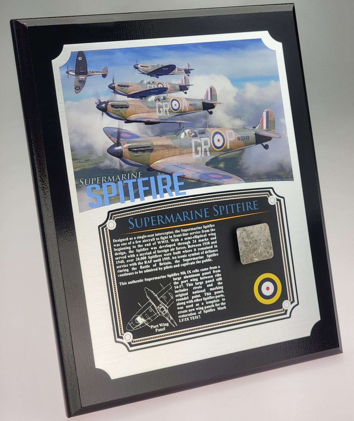 WWII Supermarine Spitfire Relic Plaque - Full Color 8"x10"-Historical Display Plaques-Aces In Action: The Workshop of Artist Craig Tinder