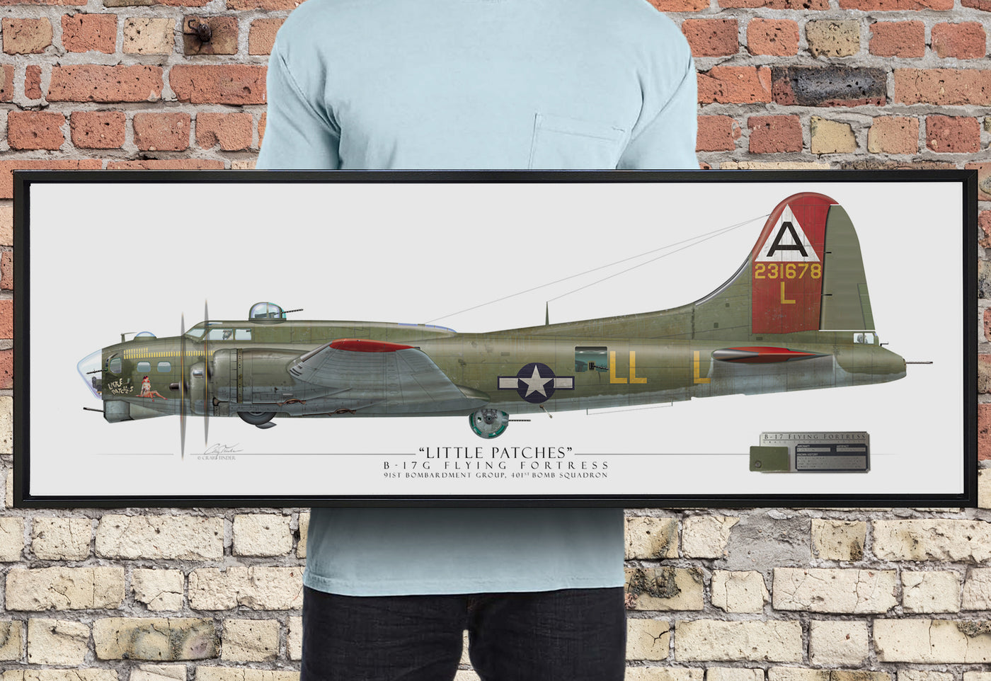 B-17G Flying Fortress - Little Patches - Framed Panoramic Aviation Art Print - Profile-Art Print-Aces In Action: The Workshop of Artist Craig Tinder