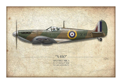 Battle Of Britain Spitfire X4110 Aviation Art Print - Profile-Art Print-Aces In Action: The Workshop of Artist Craig Tinder