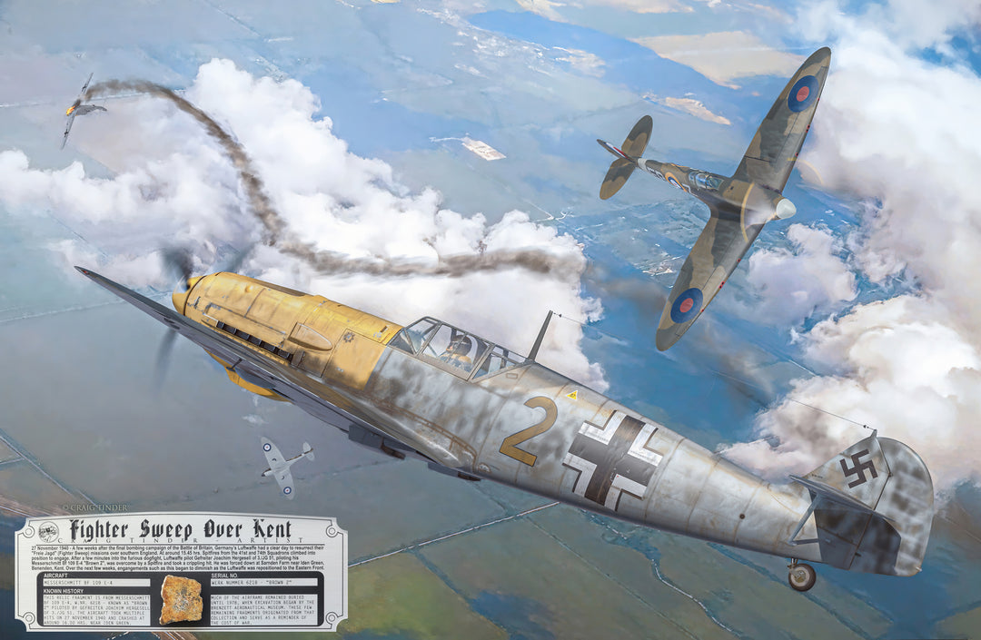 Fighter Sweep Over Kent - Messerschmitt Bf 109 E-4 Aviation Art-Art Print-Aces In Action: The Workshop of Artist Craig Tinder