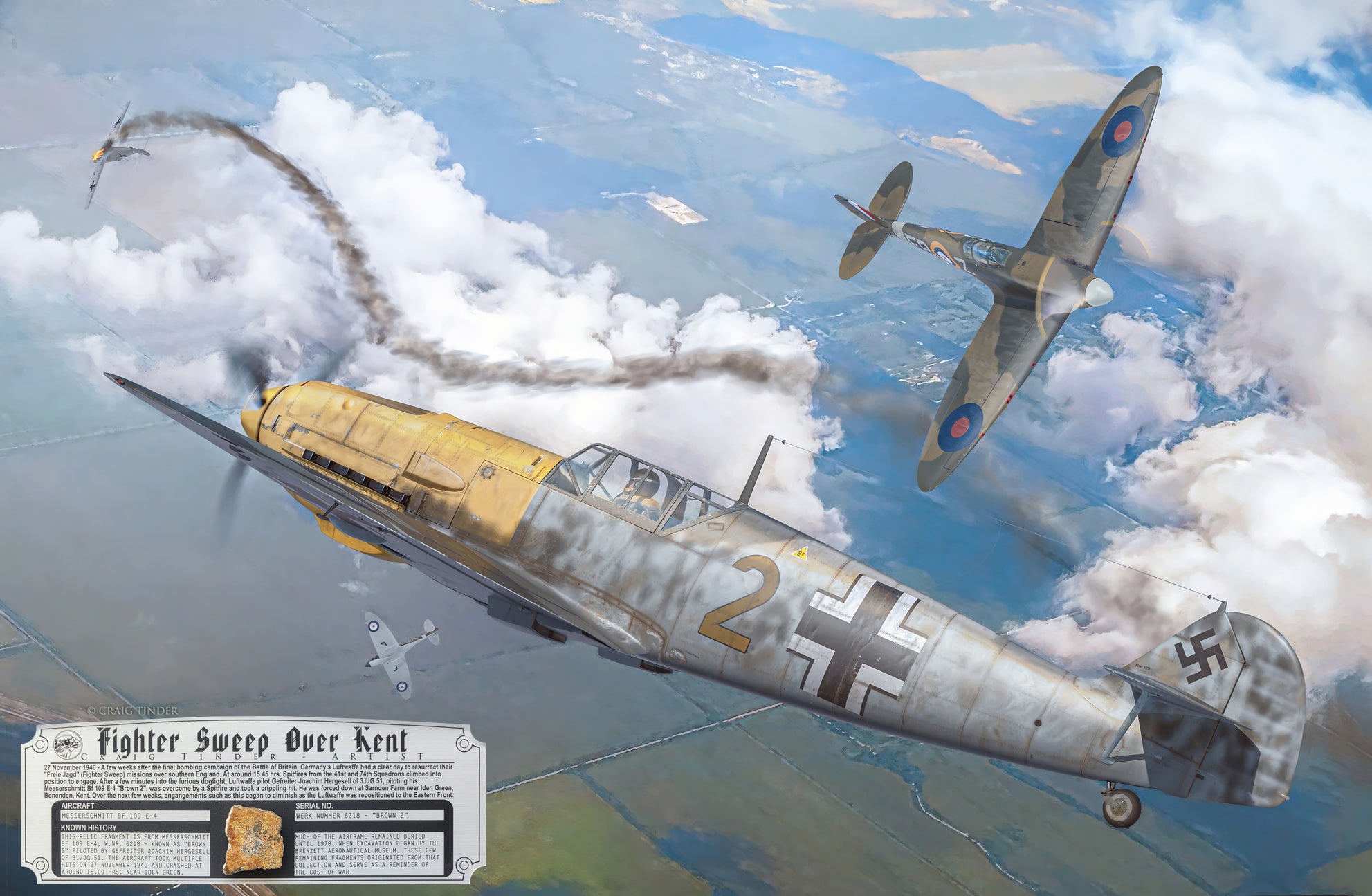 Fighter Sweep Over Kent - Messerschmitt Bf 109 E-4 Aviation Art-Art Print-Aces In Action: The Workshop of Artist Craig Tinder