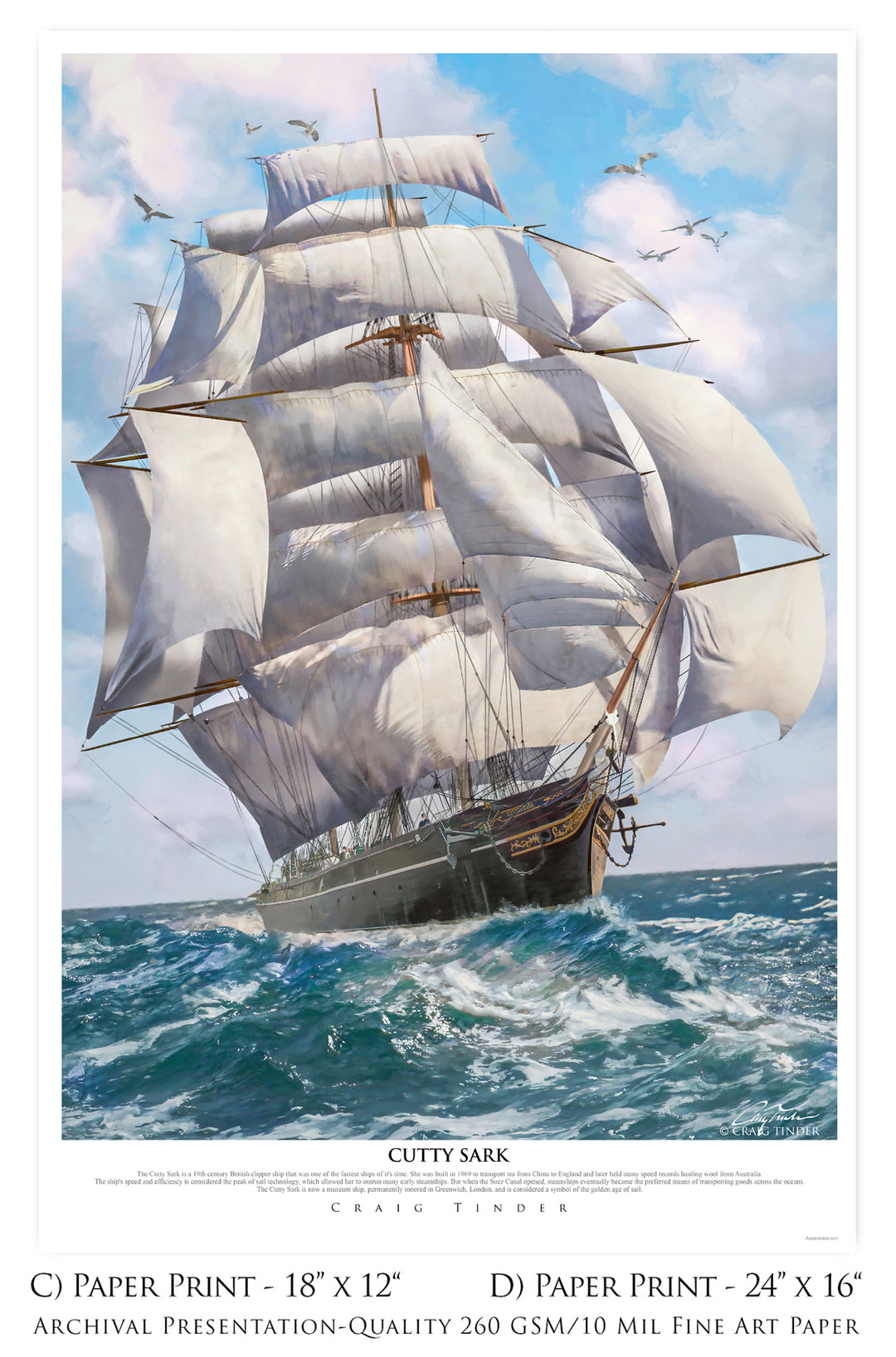 Cutty Sark - Clipper Ship Maritime Art-Art Print-Aces In Action: The Workshop of Artist Craig Tinder