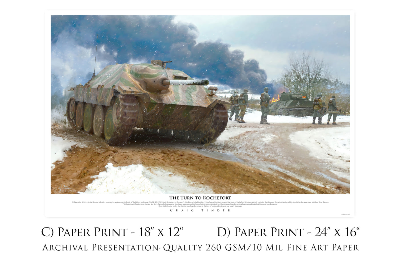 The Turn to Rochefort - Jagdpanzer 38 Hetzer Tank Military Art-Art Print-Aces In Action: The Workshop of Artist Craig Tinder