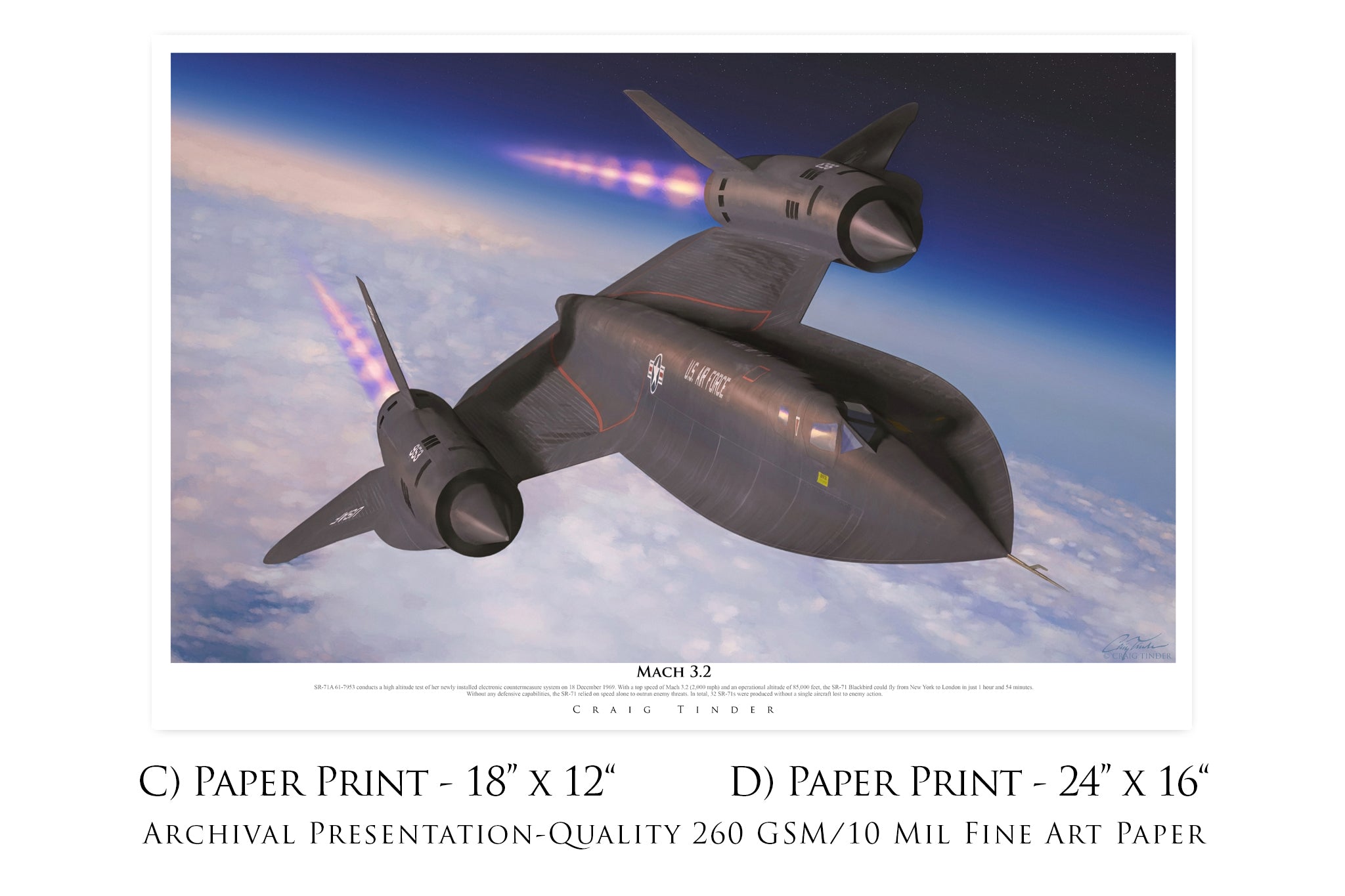 Mach 3.2 - SR-71A Blackbird Canvas with SR-71 Relic – Aces In Action:  Historical Art gallery