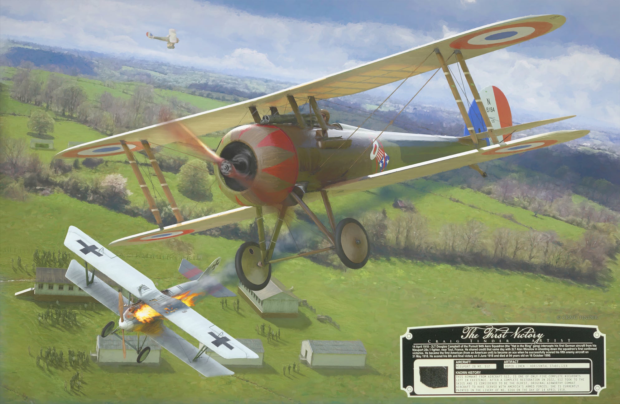 The First Victory - WWI Nieuport 28c.1 Aviation Art-Art Print-Aces In Action: The Workshop of Artist Craig Tinder